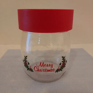 Vintage Carlton Merry Christmas With Holly Leaves Glass Canister/Jar